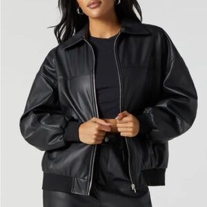 Domingo faux Black Leather Bomber Jacket